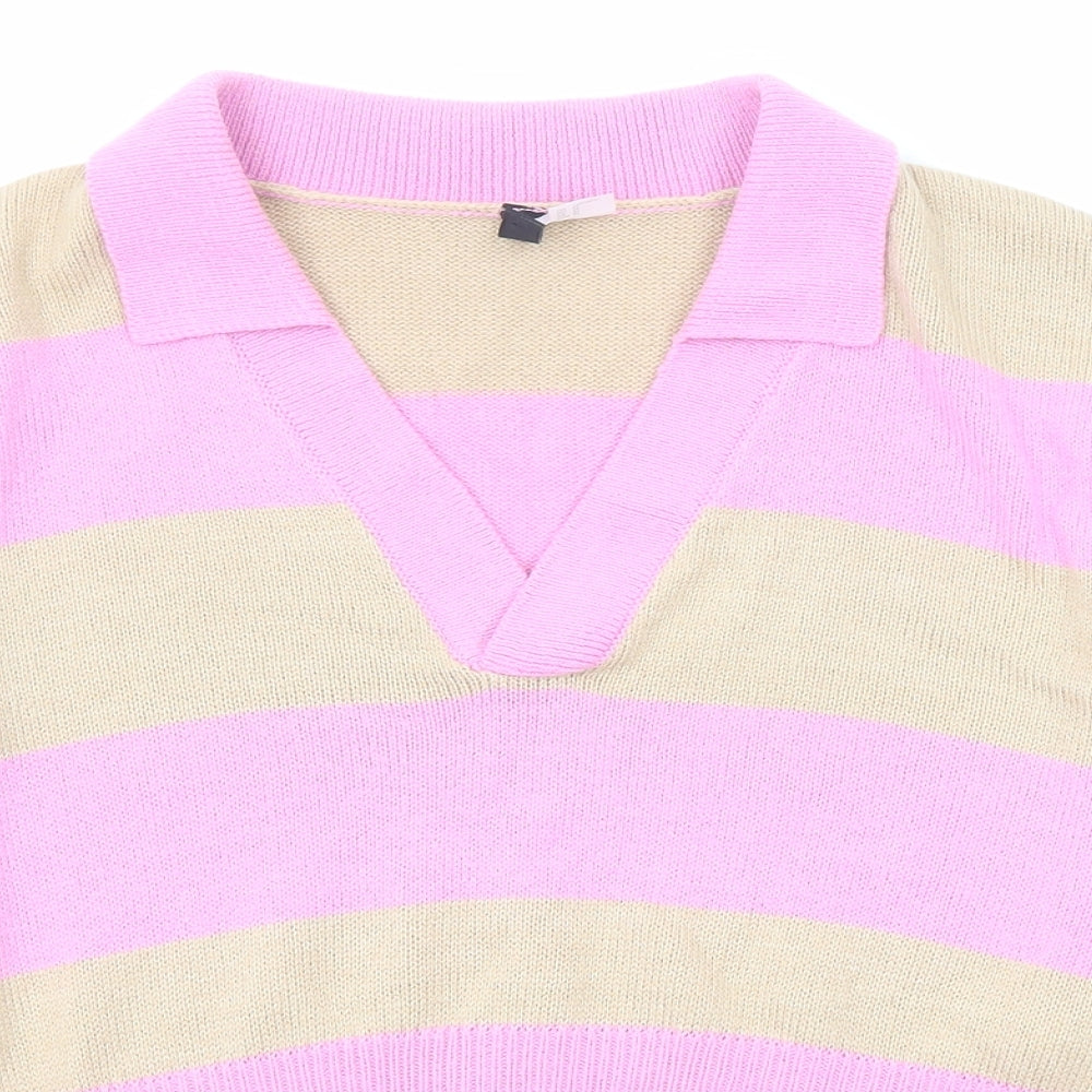 Divided by H&M Womens Pink Collared Striped Acrylic Pullover Jumper Size M
