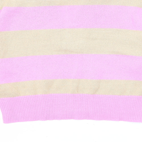 Divided by H&M Womens Pink Collared Striped Acrylic Pullover Jumper Size M