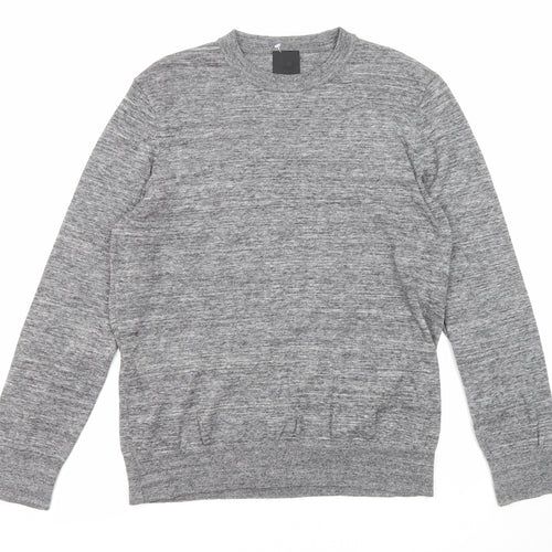 H&M Mens Grey Crew Neck Cotton Pullover Jumper Size L Long Sleeve