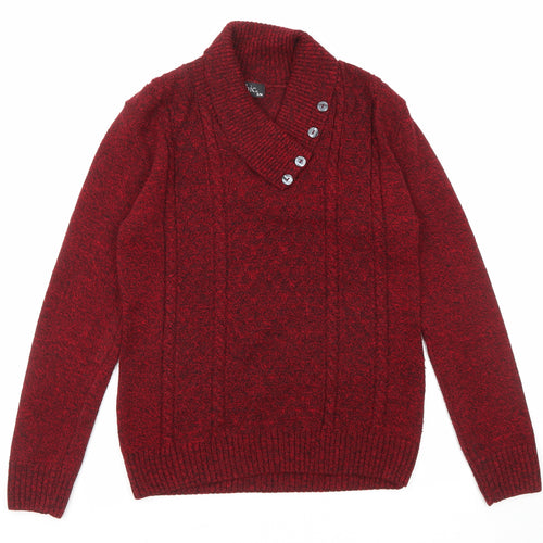 CHIC Womens Red V-Neck Acrylic Pullover Jumper Size S - Size S-M