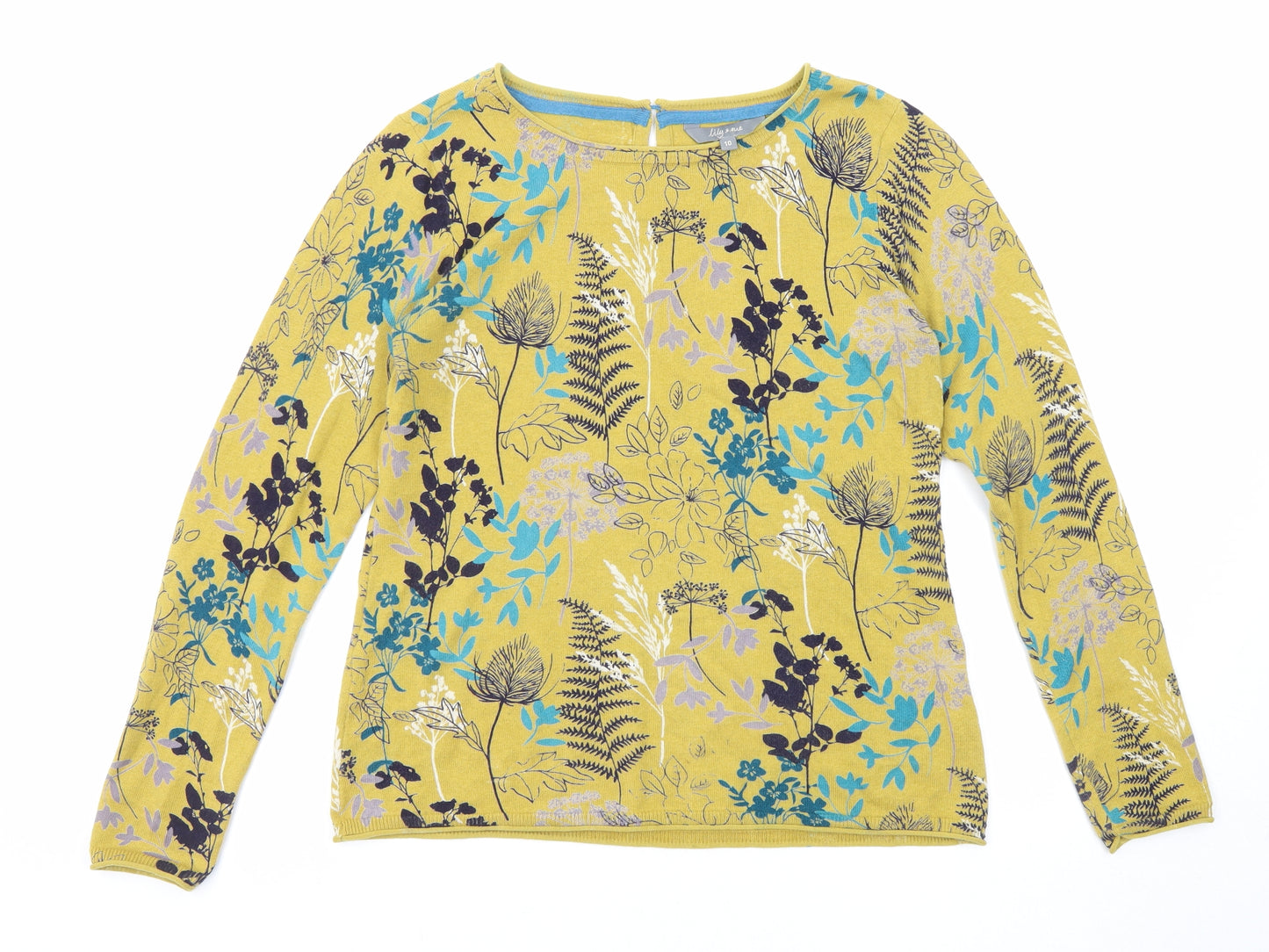 Lily & Me Womens Multicoloured Round Neck Floral Cotton Pullover Jumper Size 10