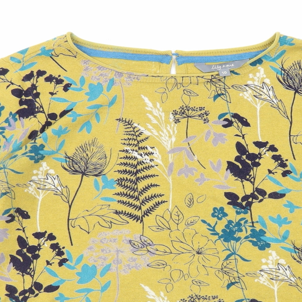 Lily & Me Womens Multicoloured Round Neck Floral Cotton Pullover Jumper Size 10