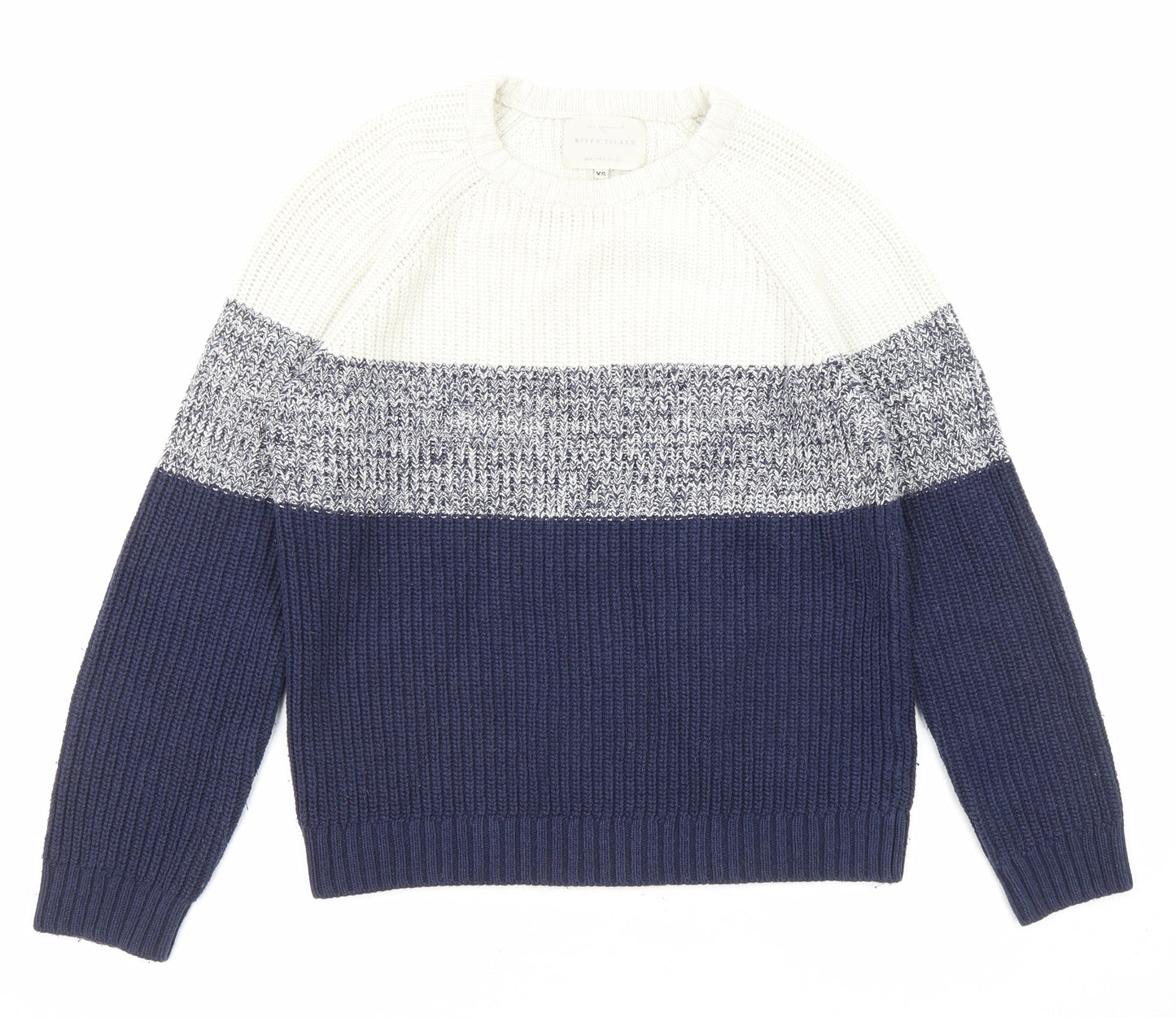 River Island Mens Blue Round Neck Cotton Pullover Jumper Size XS Long Sleeve - Coulorblock