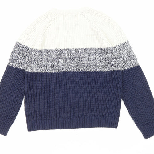 River Island Mens Blue Round Neck Cotton Pullover Jumper Size XS Long Sleeve - Coulorblock