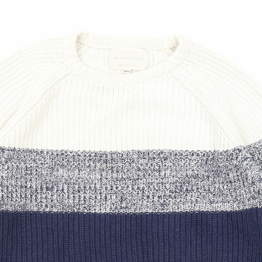 River Island Mens Blue Round Neck Cotton Pullover Jumper Size XS Long Sleeve - Coulorblock