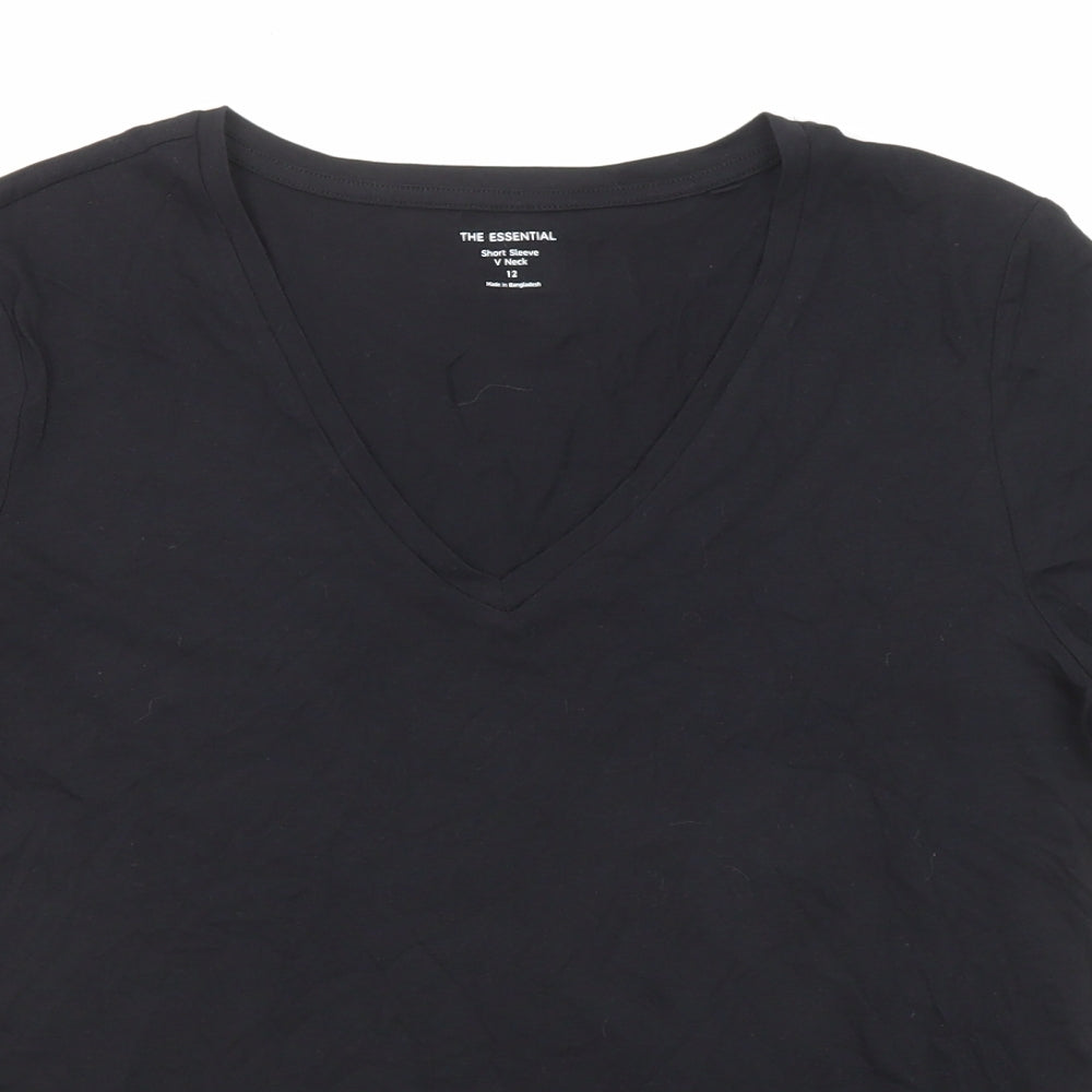 Marks and Spencer Womens Black Cotton Basic T-Shirt Size 12 V-Neck