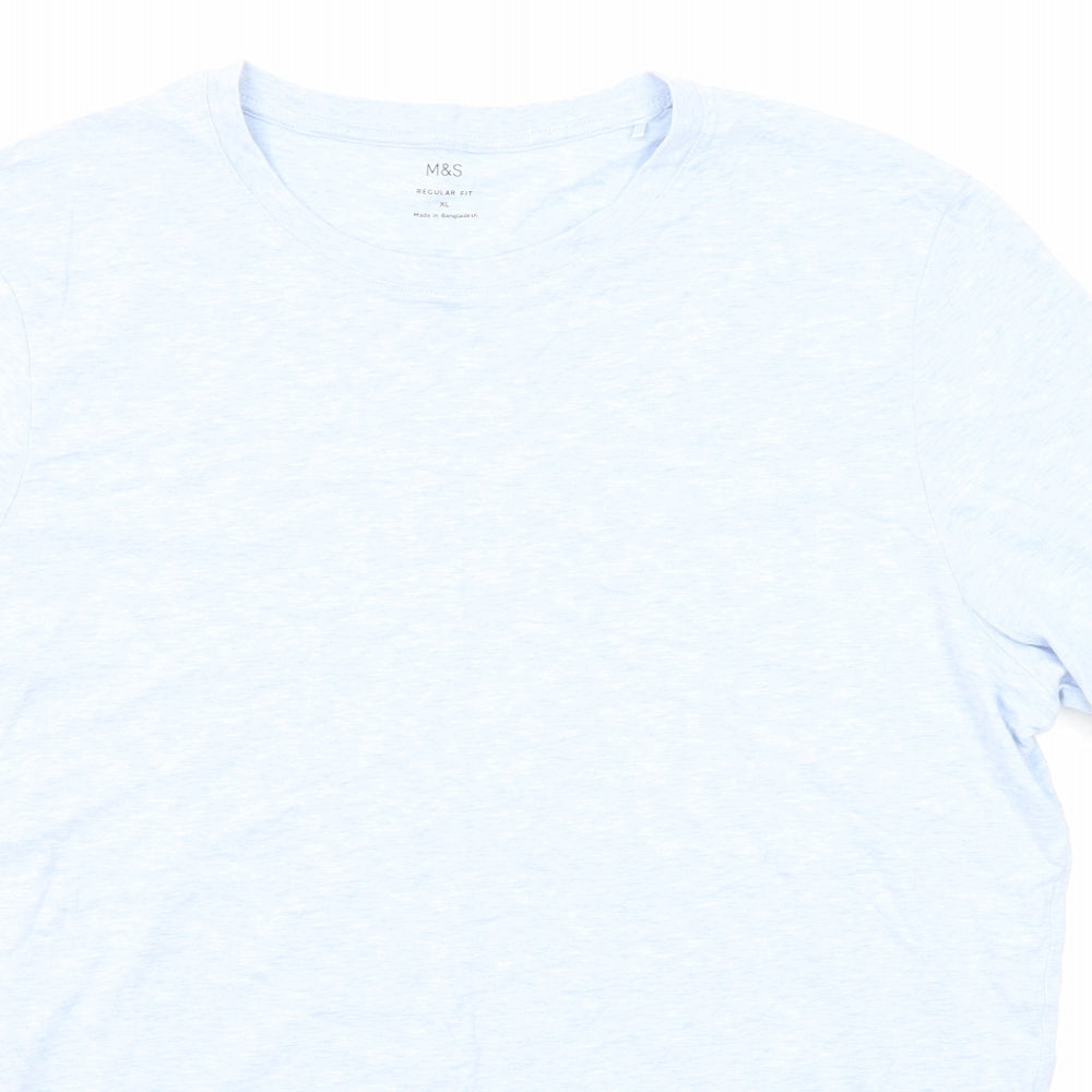 Marks and Spencer Mens Blue Cotton T-Shirt Size XL Round Neck