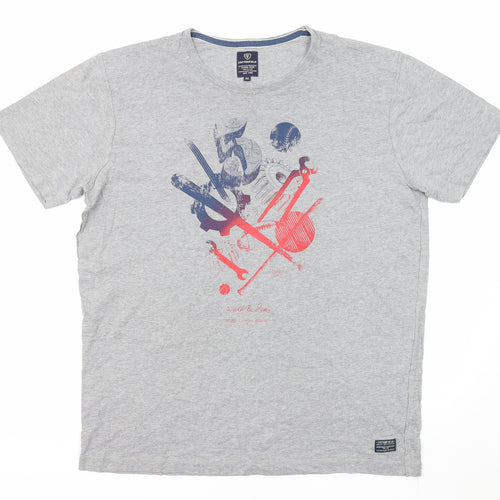 Cottonfield Mens Grey Cotton T-Shirt Size 2XL Round Neck