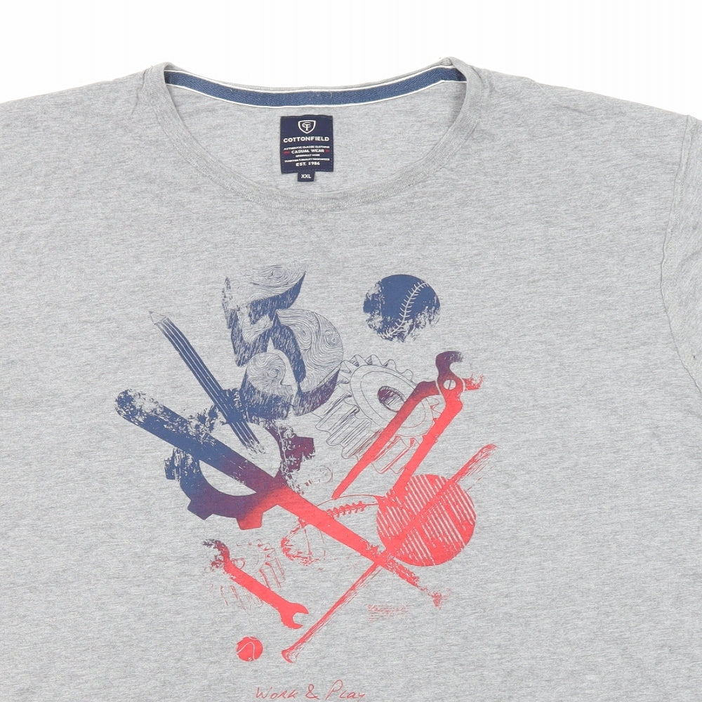 Cottonfield Mens Grey Cotton T-Shirt Size 2XL Round Neck