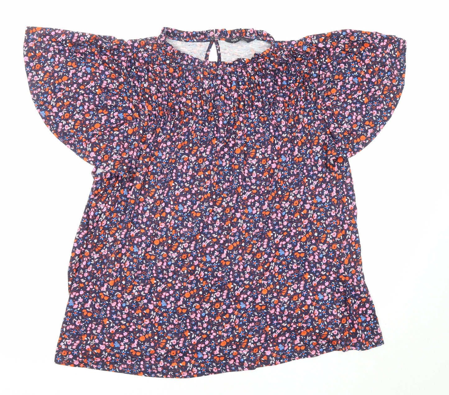 Marks and Spencer Womens Multicoloured Floral Cotton Basic Blouse Size 22 Crew Neck