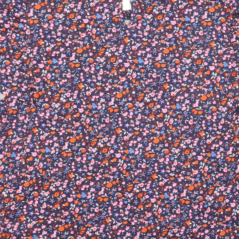 Marks and Spencer Womens Multicoloured Floral Cotton Basic Blouse Size 22 Crew Neck