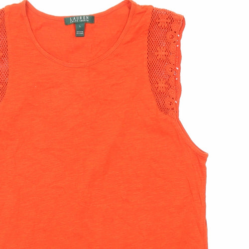 Ralph Lauren Womens Orange Cotton Basic Tank Size L Round Neck