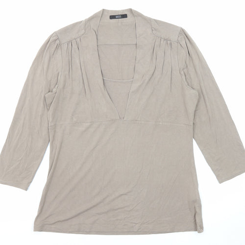 Marks and Spencer Womens Brown Viscose Basic Blouse Size 14 V-Neck