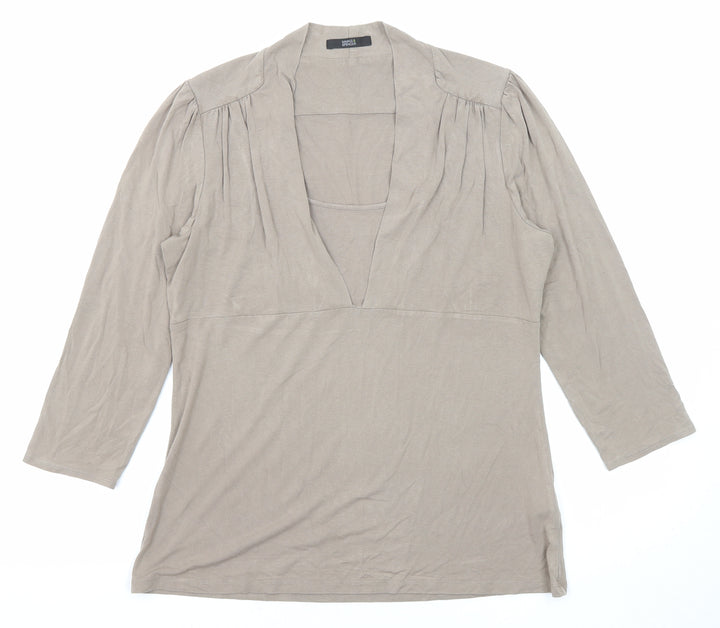 Marks and Spencer Womens Brown Viscose Basic Blouse Size 14 V-Neck