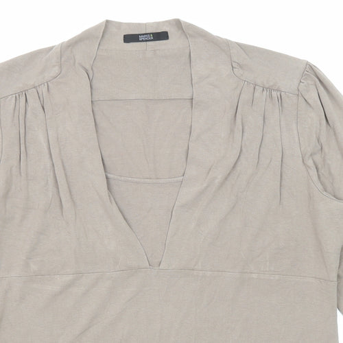 Marks and Spencer Womens Brown Viscose Basic Blouse Size 14 V-Neck