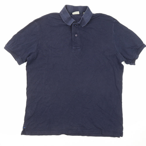 Mango Mens Blue Cotton Polo Size M Collared Button