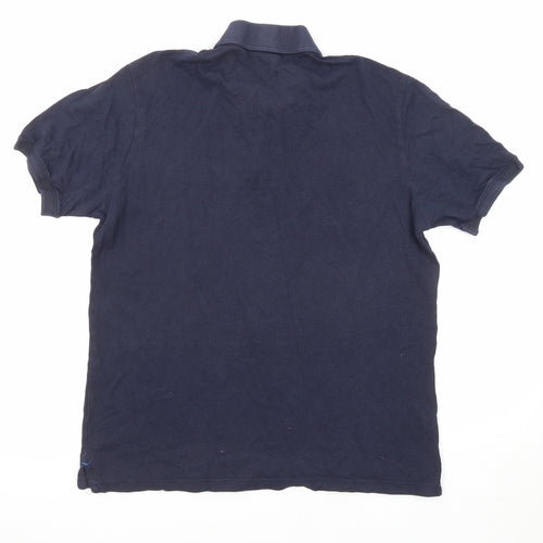 Mango Mens Blue Cotton Polo Size M Collared Button