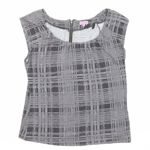 Epilogue Womens Grey Plaid Viscose Basic Blouse Size 14 Round Neck