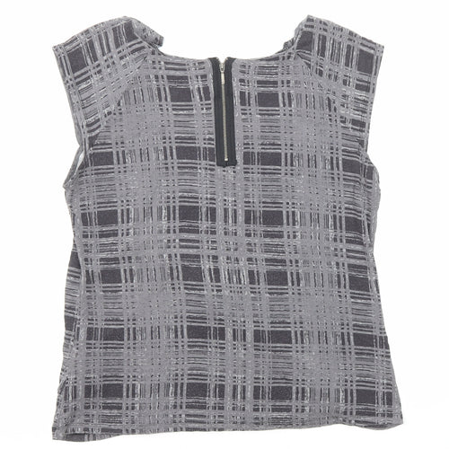 Epilogue Womens Grey Plaid Viscose Basic Blouse Size 14 Round Neck