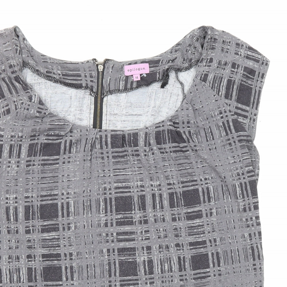 Epilogue Womens Grey Plaid Viscose Basic Blouse Size 14 Round Neck