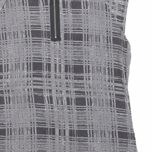 Epilogue Womens Grey Plaid Viscose Basic Blouse Size 14 Round Neck