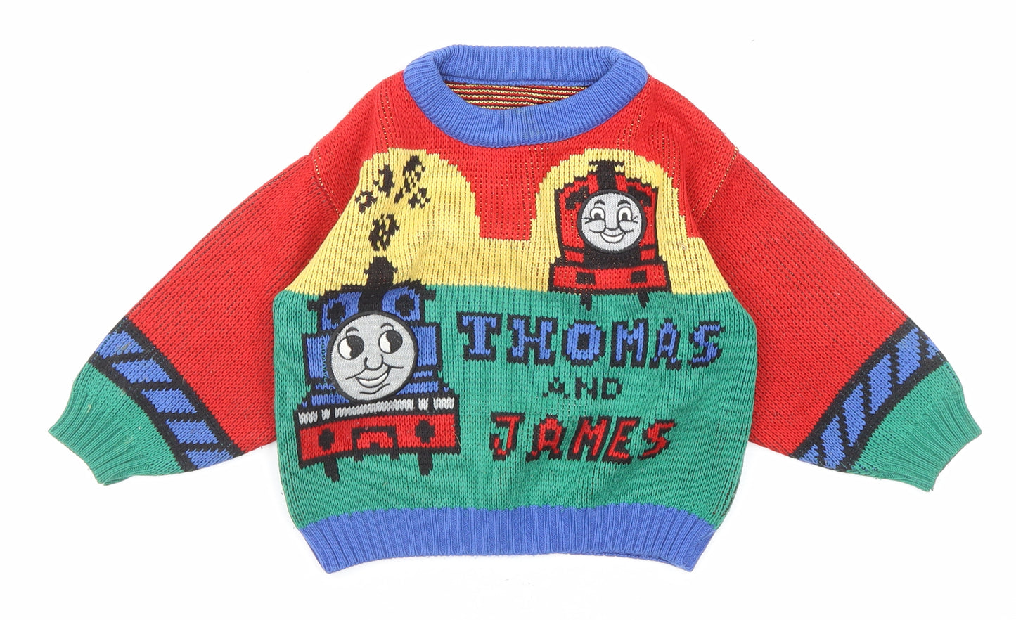 St Michael Boys Multicoloured Round Neck Geometric Acrylic Pullover Jumper Size 3 Years Pullover