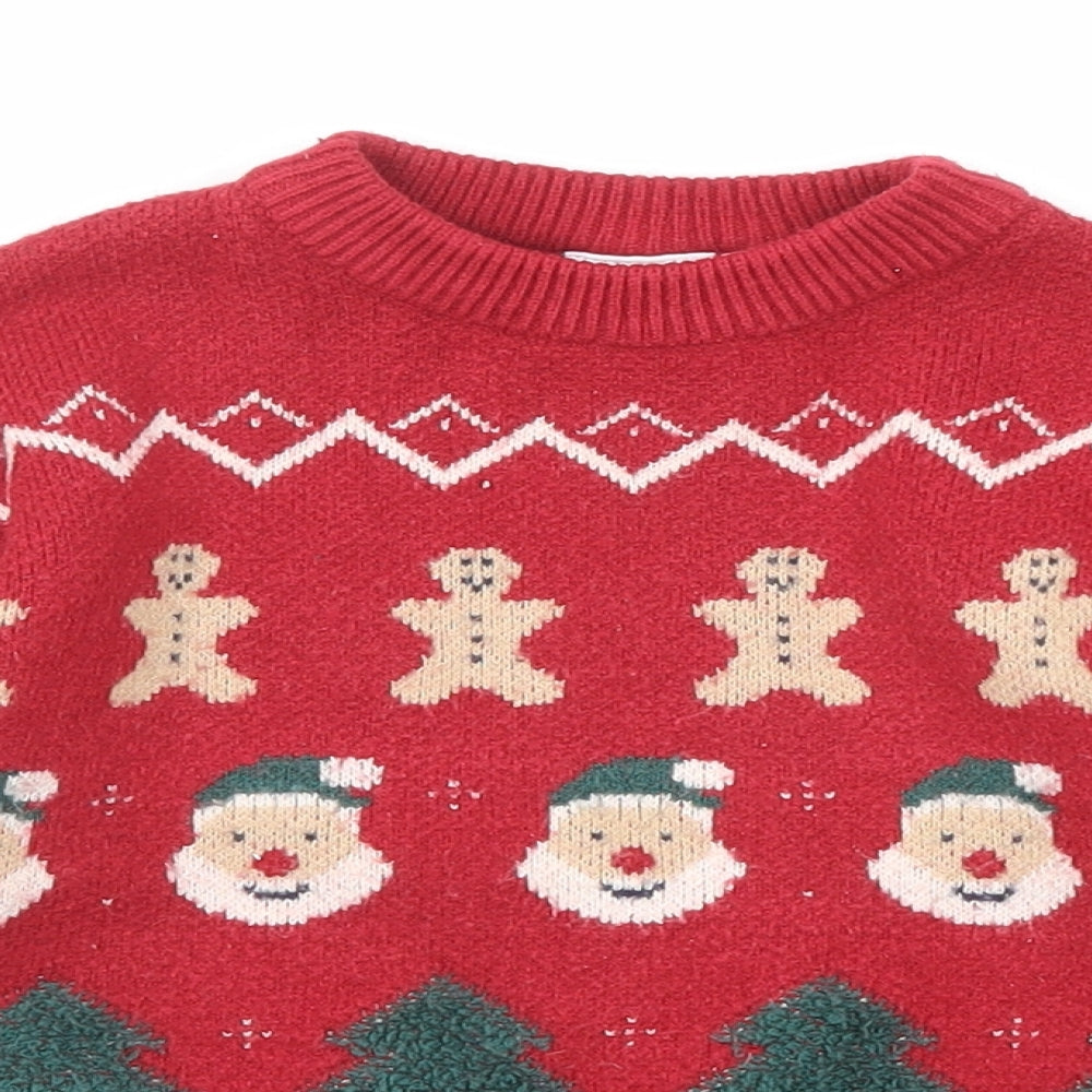 Zara Boys Red Round Neck Geometric Viscose Pullover Jumper Size 2-3 Years Pullover - Christmas Jumper