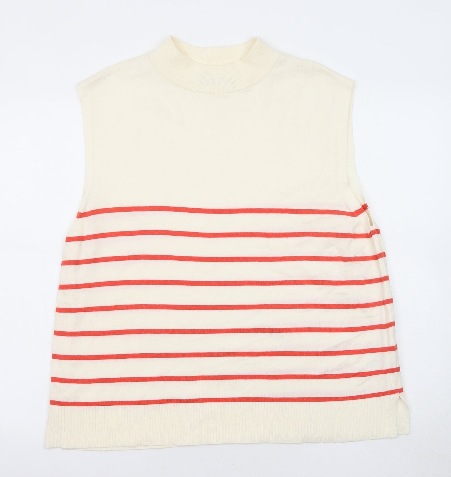 Marks and Spencer Womens Ivory Mock Neck Striped Viscose Vest Jumper Size 18