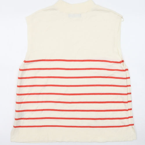 Marks and Spencer Womens Ivory Mock Neck Striped Viscose Vest Jumper Size 18