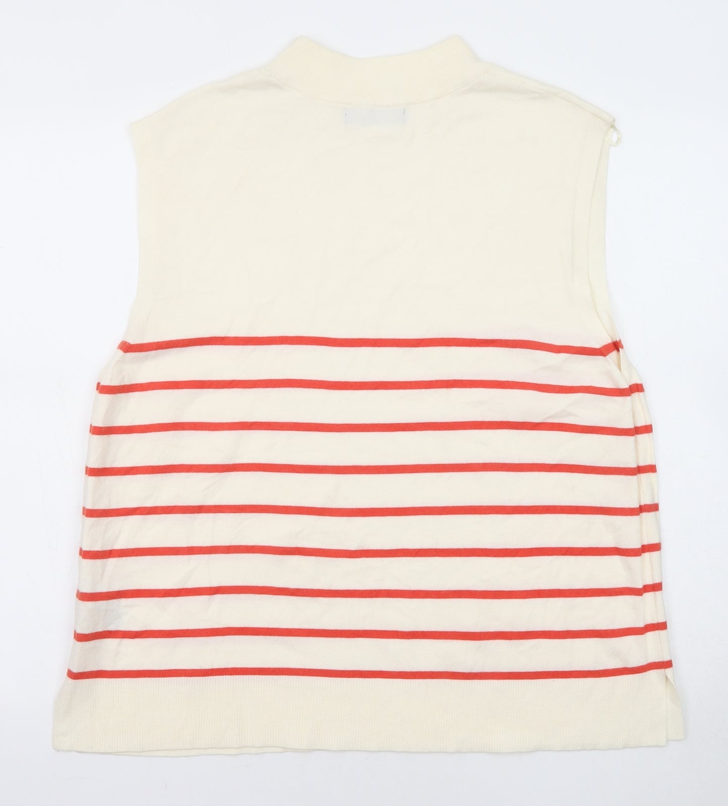 Marks and Spencer Womens Ivory Mock Neck Striped Viscose Vest Jumper Size 18