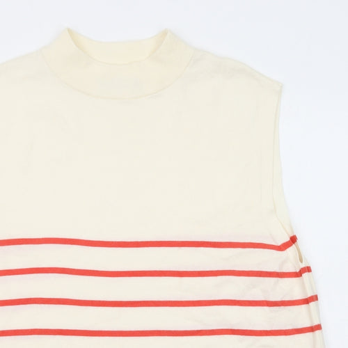 Marks and Spencer Womens Ivory Mock Neck Striped Viscose Vest Jumper Size 18