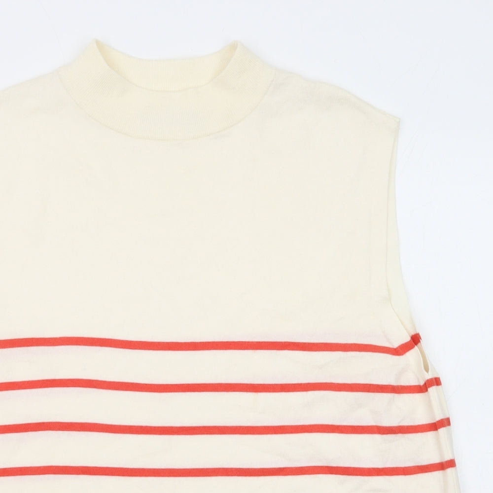 Marks and Spencer Womens Ivory Mock Neck Striped Viscose Vest Jumper Size 18