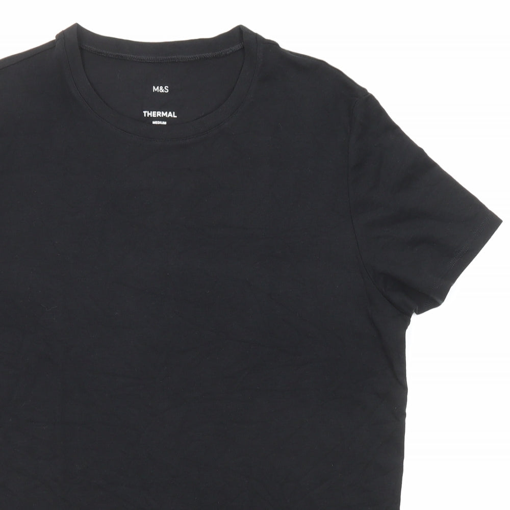 Marks and Spencer Mens Black Polyester T-Shirt Size M Round Neck - Thermal
