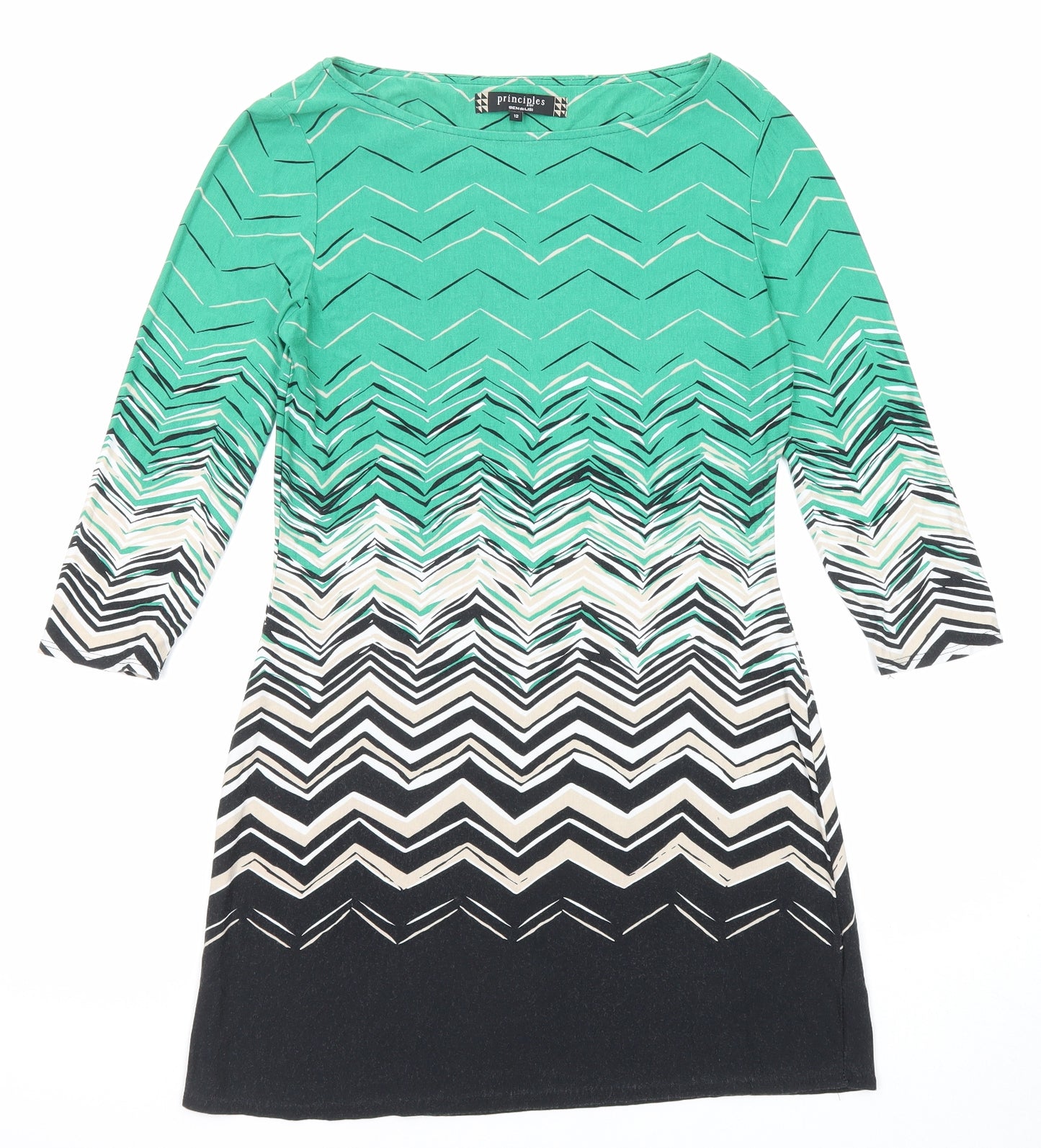Principles Womens Multicoloured Geometric Viscose A-Line Size 12 Round Neck Pullover