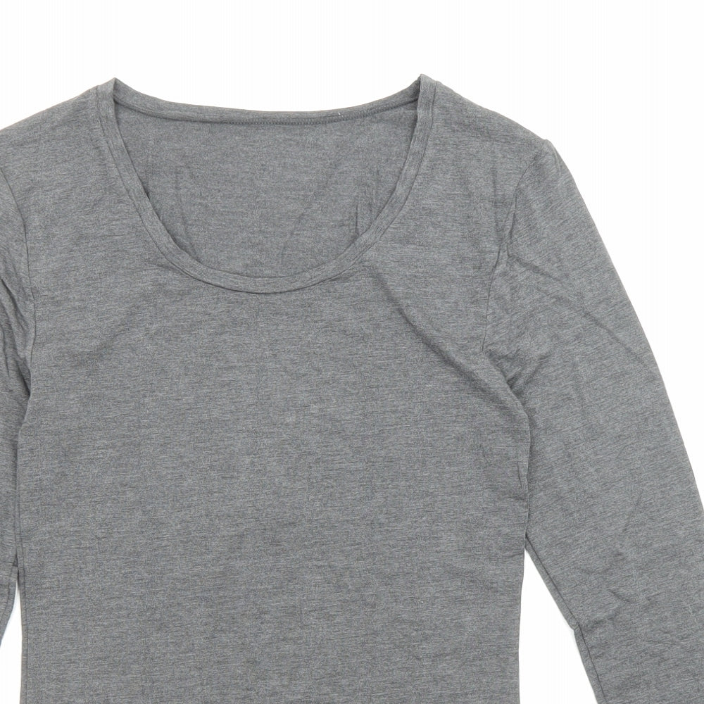 Heatgen Womens Grey Acrylic Basic T-Shirt Size 12 Round Neck