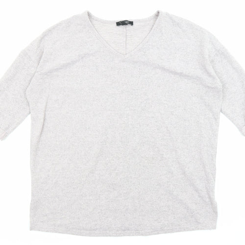 New Look Womens Grey V-Neck Polyester Pullover Jumper Size M