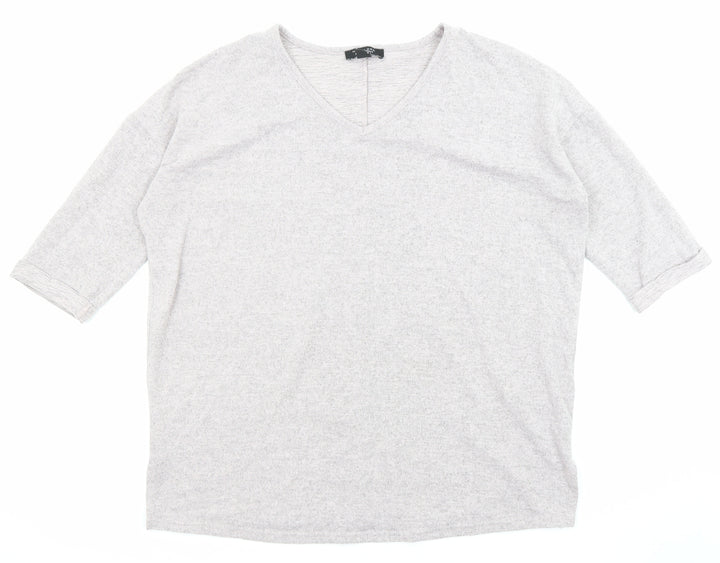 New Look Womens Grey V-Neck Polyester Pullover Jumper Size M