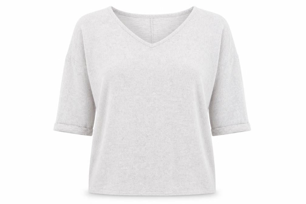 Front view of New Look women’s grey v-neck polyester jumper, size M