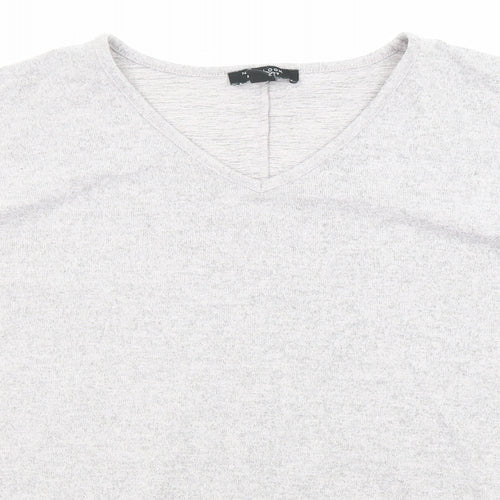 New Look Womens Grey V-Neck Polyester Pullover Jumper Size M