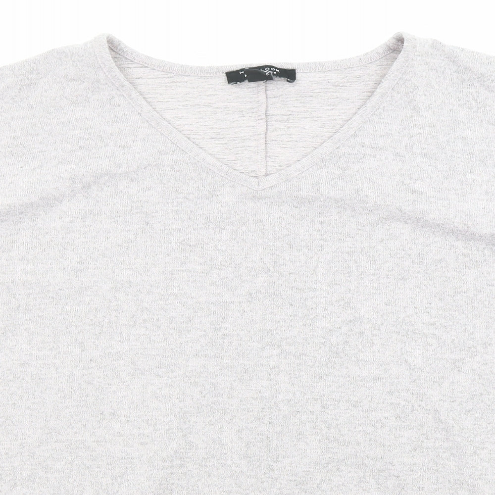 New Look Womens Grey V-Neck Polyester Pullover Jumper Size M