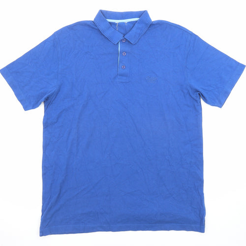 Cotton Traders Mens Blue Cotton Polo Size L Collared Button