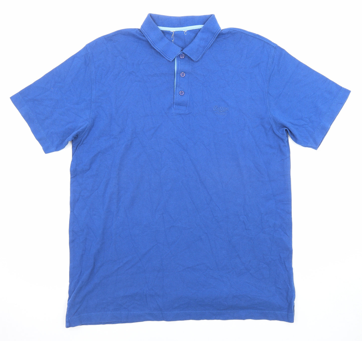 Cotton Traders Mens Blue Cotton Polo Size L Collared Button