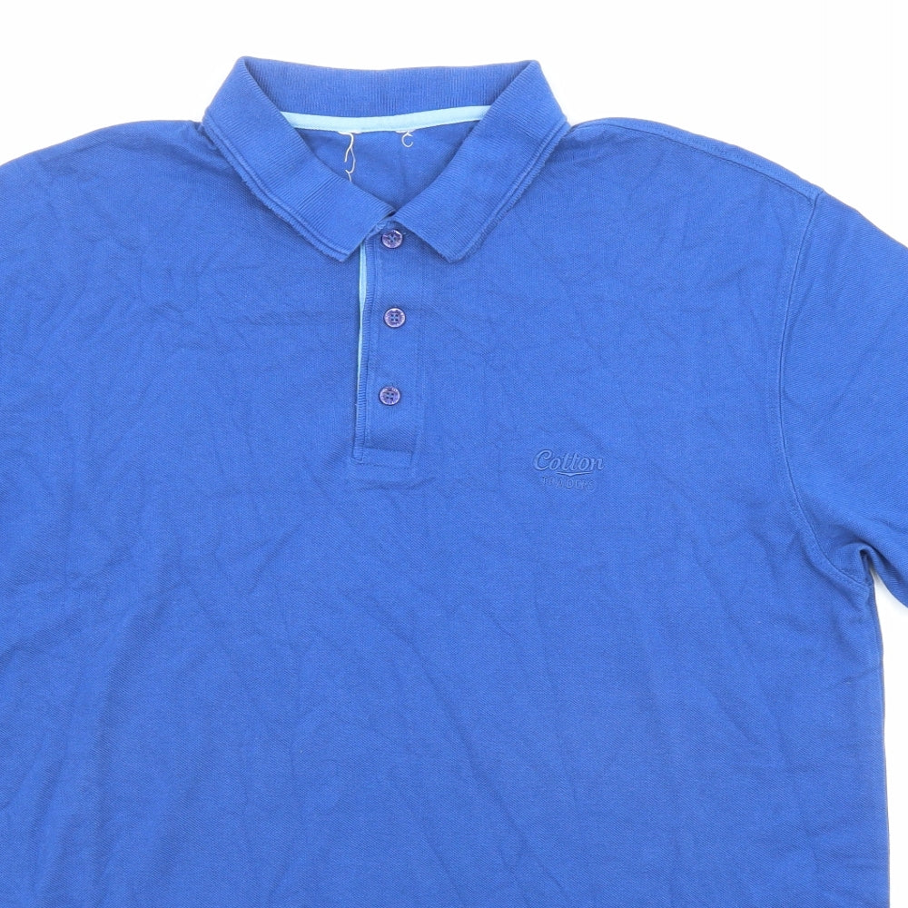 Cotton Traders Mens Blue Cotton Polo Size L Collared Button