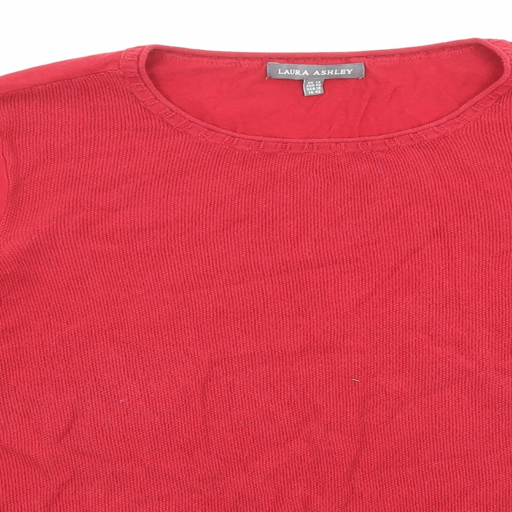 Laura Ashley Womens Red Cotton Basic Blouse Size 14 Roll Neck