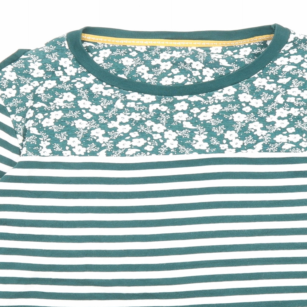Debenhams Womens Green Striped Cotton Basic Blouse Size 16 Round Neck
