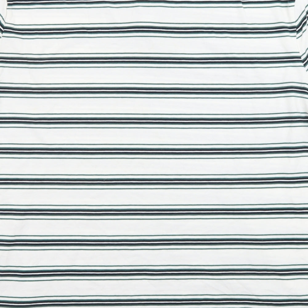 Marks and Spencer Mens White Striped Cotton Polo Size 3XL Collared Button