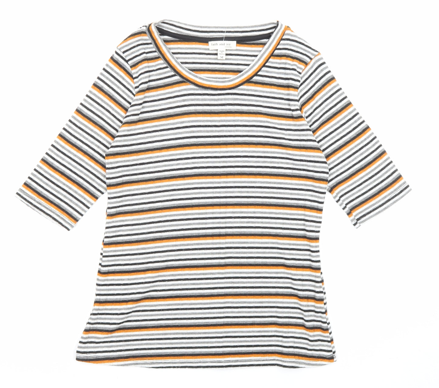 Faith And Joy Womens Multicoloured Round Neck Striped Polyester Pullover Jumper Size M