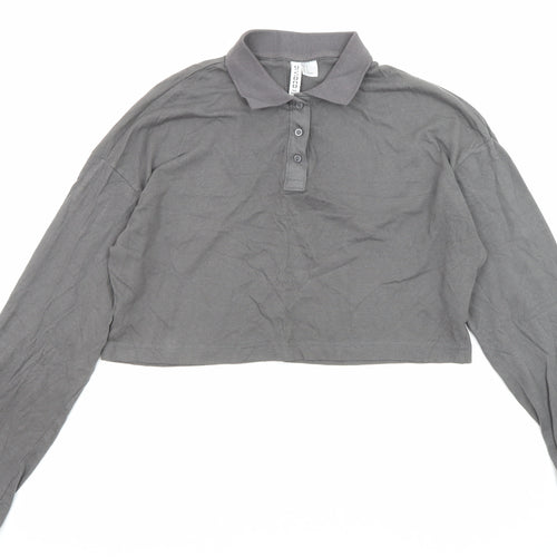Divided by H&M Womens Grey Cotton Cropped Blouse Size S Collared
