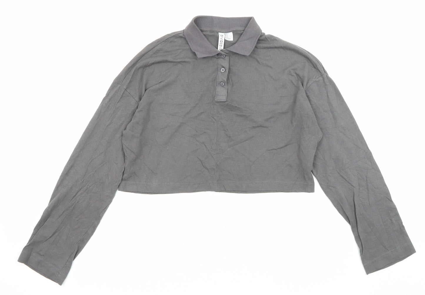 Divided by H&M Womens Grey Cotton Cropped Blouse Size S Collared