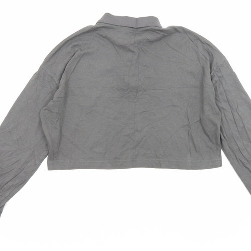 Divided by H&M Womens Grey Cotton Cropped Blouse Size S Collared